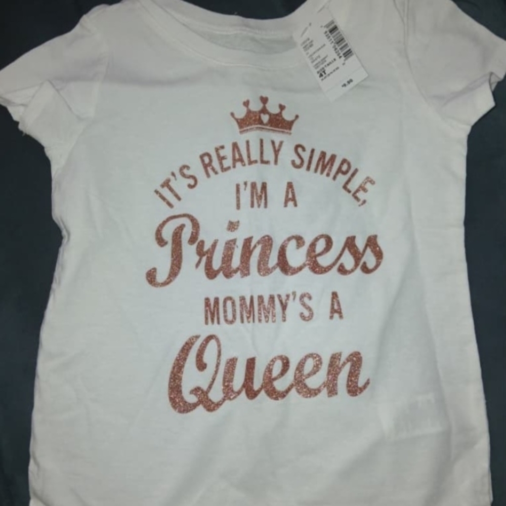 Kids White T-Shirt with Rose Gold Glitter 'Princess Mommy's a Queen'